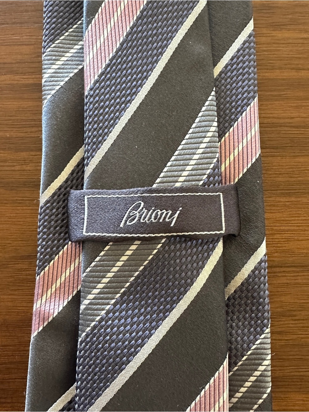 Brioni Striped Silk Tie in Gray and Pink Accent